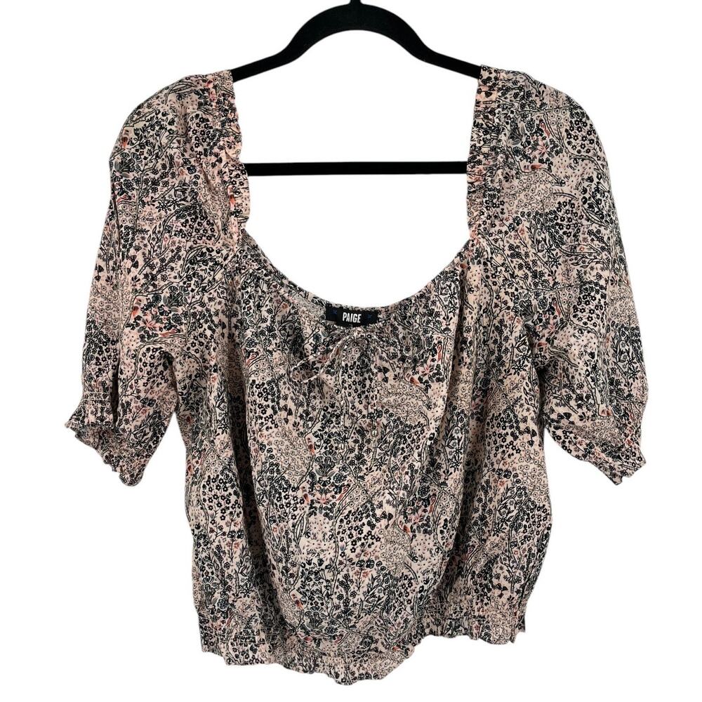 Paige Blouse Elise floral blouse crop ecru puff sleeve top size X-Large XL